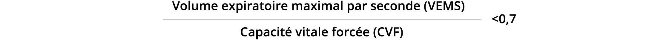 Volume expiratoire maximal par seconde (VEMS), divisé par Capacité vitale forcée (CVF) < 0,7